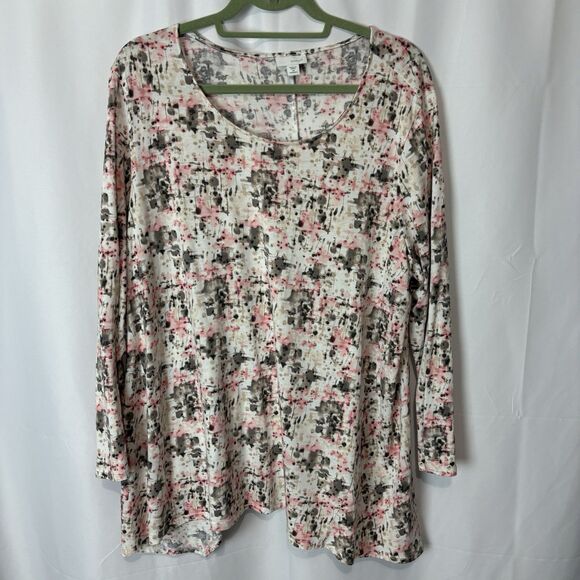 J. Jill Pure Jill Gray Pink & White Watercolor Tie Dye Modal Tunic Top Size 2X - Picture 1 of 7